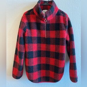 Women’s Buffalo Plaid Sherpa - Red and Black Plaid Pullover - Size L